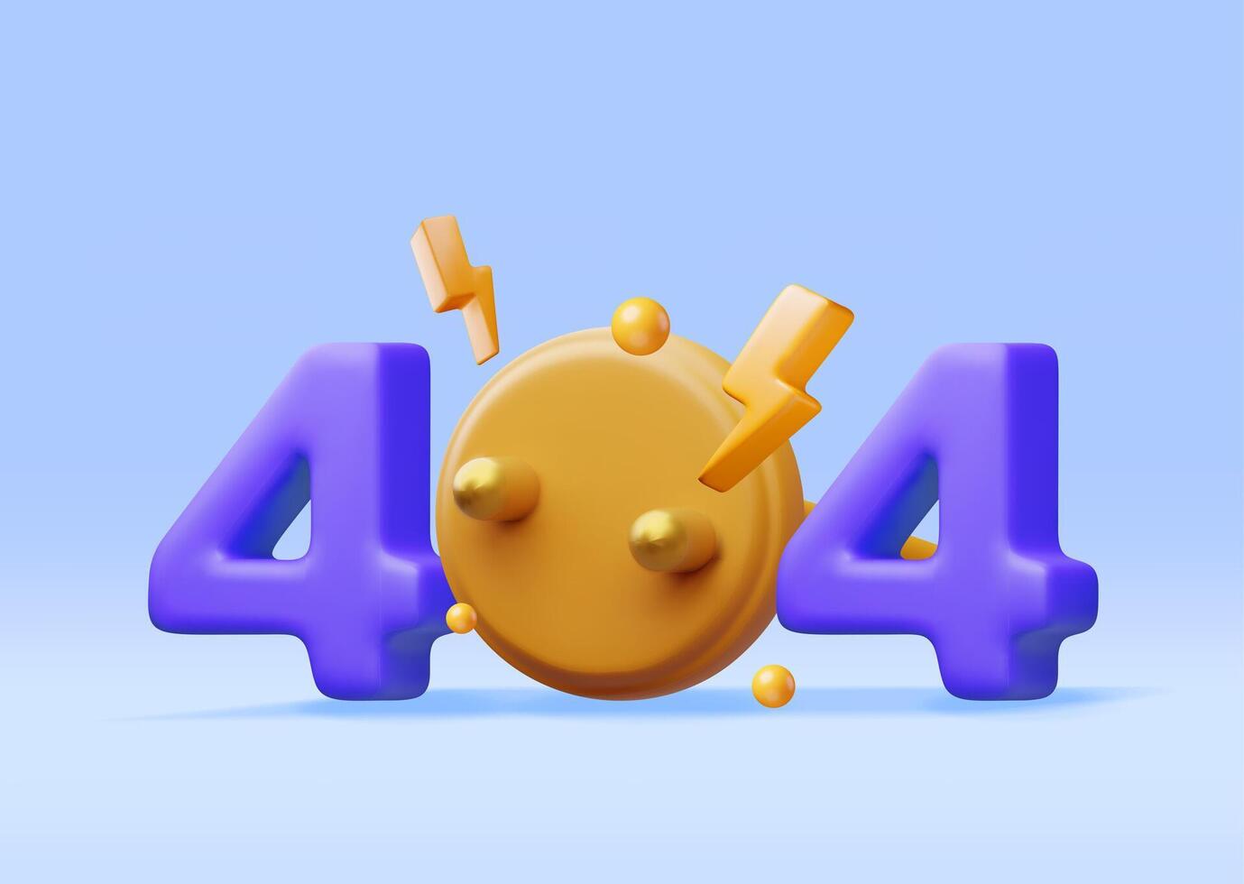 3D electric plug with 404 digits isolated. Render electrical outlet plug unplugged symbol. 404 error concept. Disconnection or connect loss, page not found, under construction vector