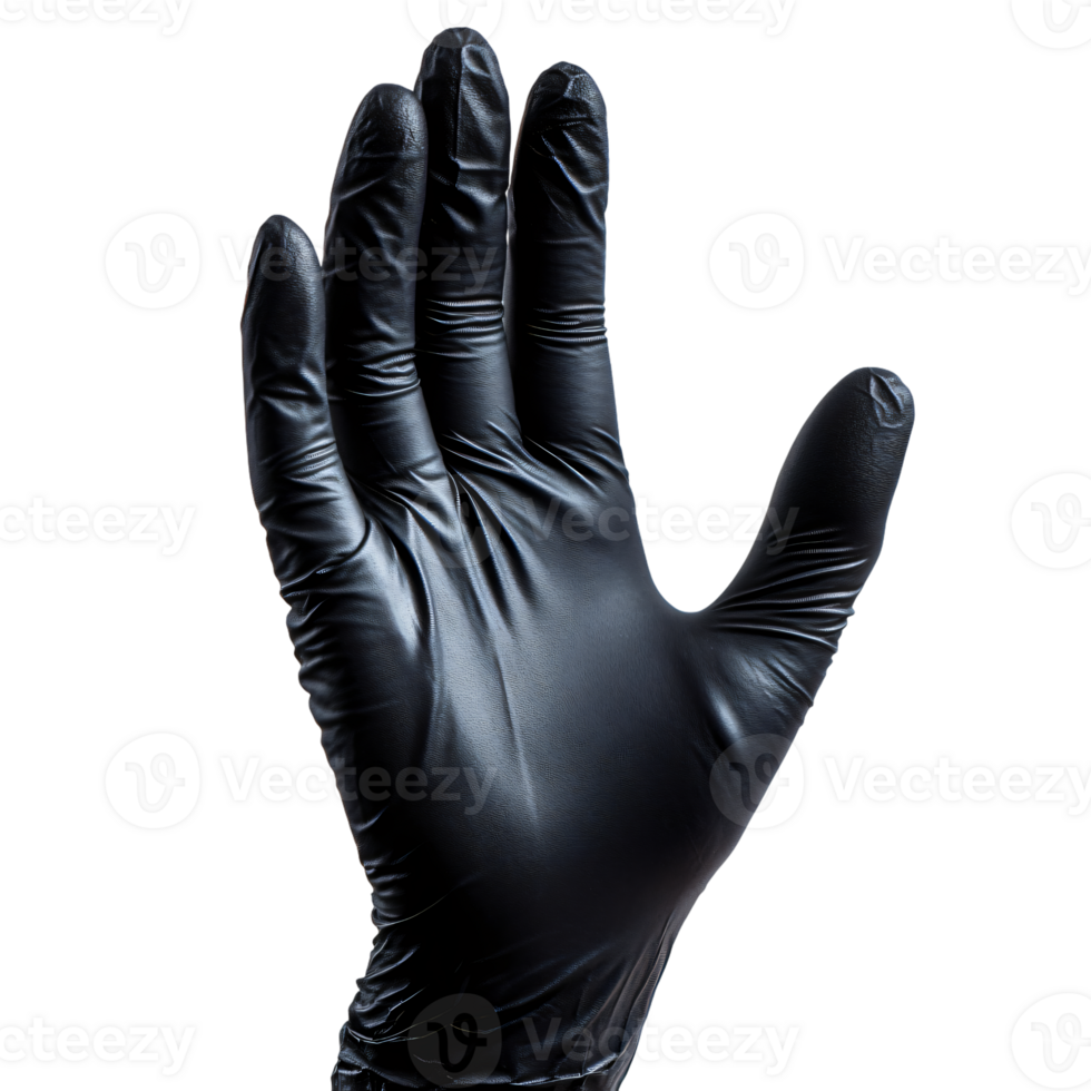 Black Nitrile Glove Hand Stop Gesture Safety Protection png