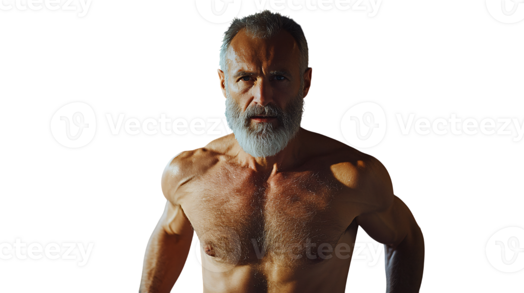 Muscular senior man fitness strength bodybuilder portrait studio shot transparent background mature male png