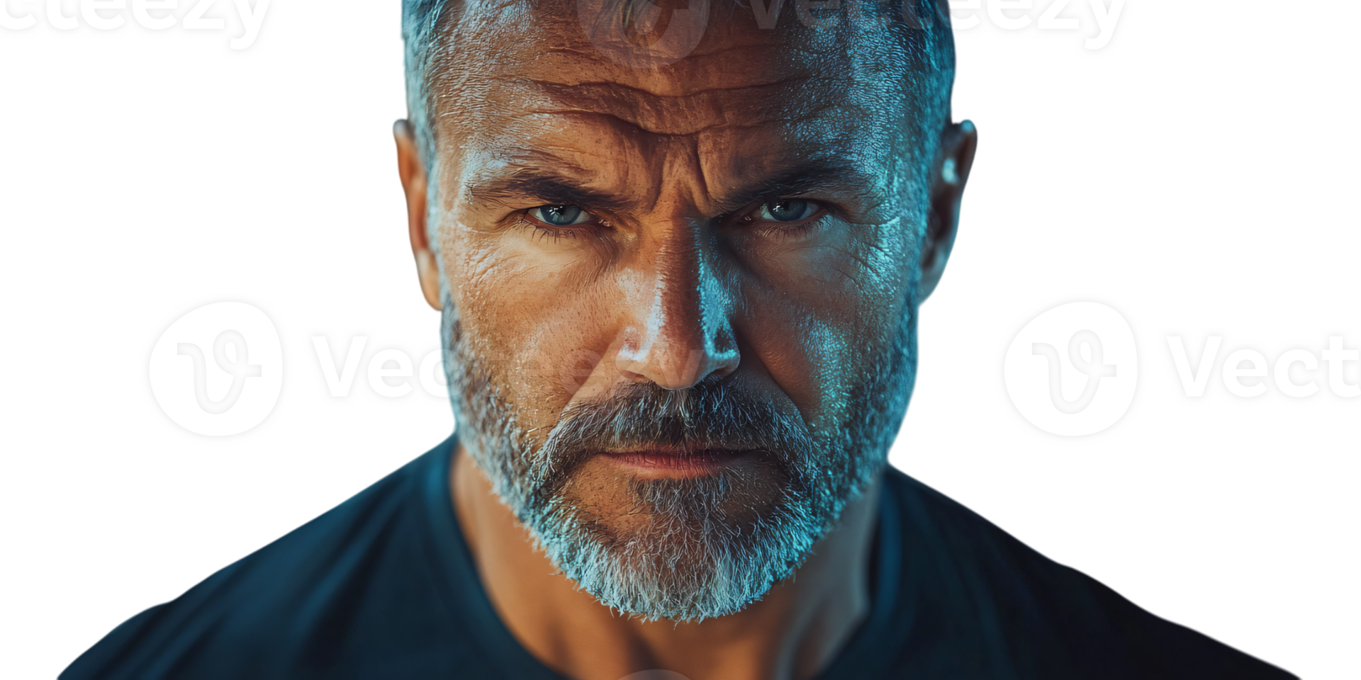 Intense Close up Portrait of a Mature Man with Gray Beard png