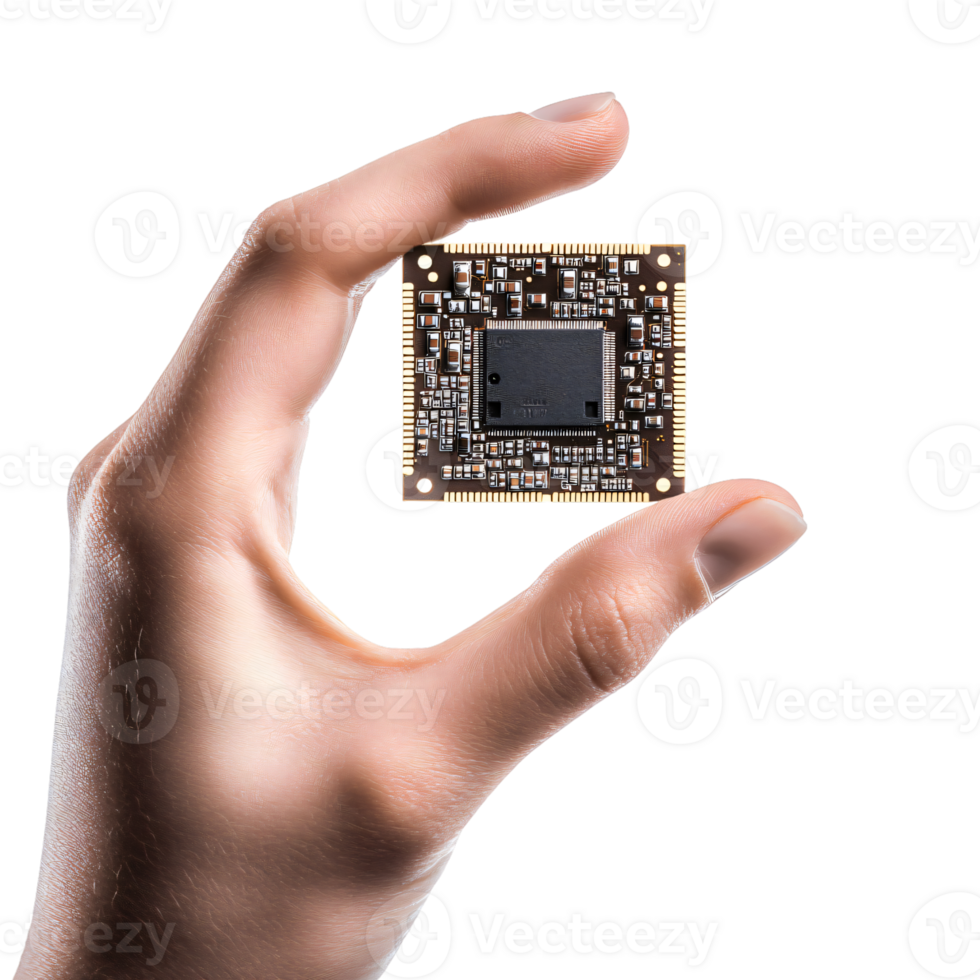 Hand Holding Small Electronic Circuit Board Microchip Technology png
