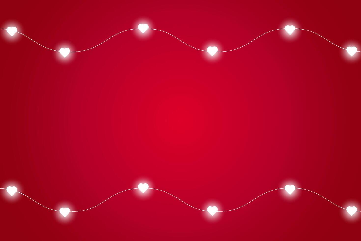 Valentines Day garland lights and hearts for premium red card background. illustration vector