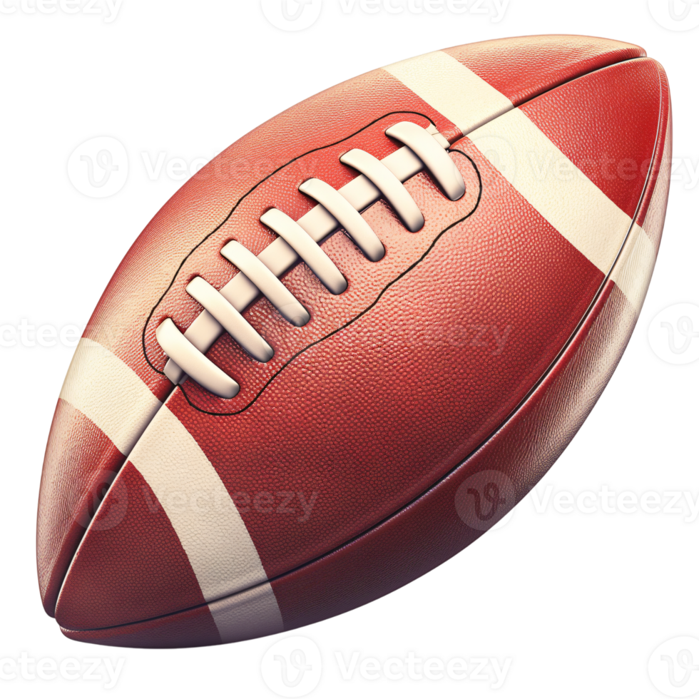American Football Gridiron Sport Game Competition Ball Leather Red White Stripes Texture Closeup 3D png