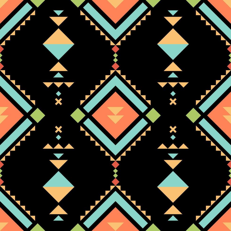 Colorful geometric pattern with diamonds and shapes on black background, creating vibrant and modern design vector