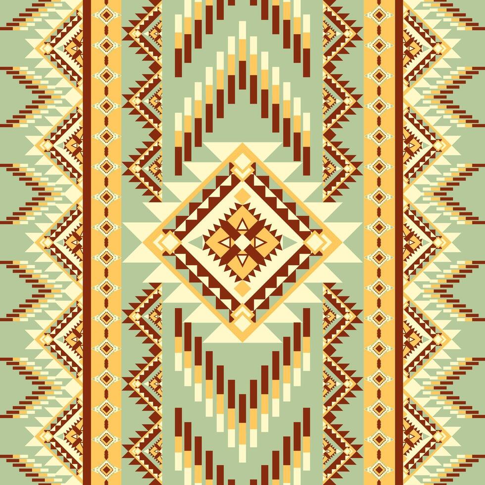 Intricate geometric pattern featuring diamonds and zigzags in earthy tones. This design showcases blend of warm colors and symmetrical shapes, perfect for textiles or wallpapers vector