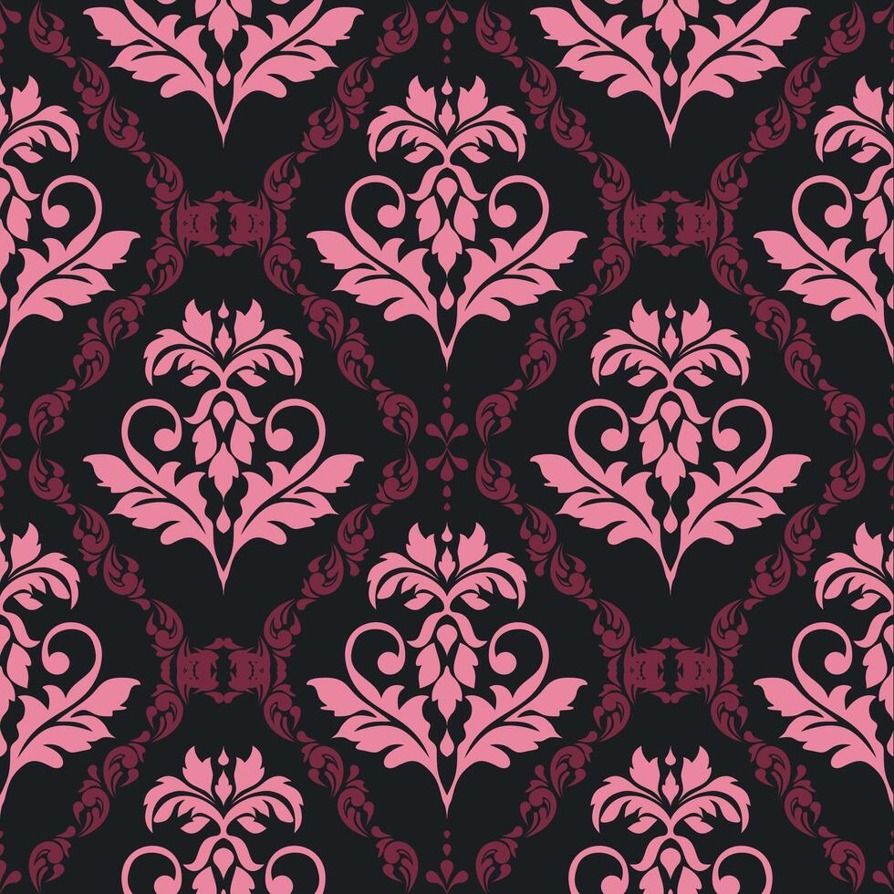 Elegant pink damask pattern on dark background, perfect for textiles vector