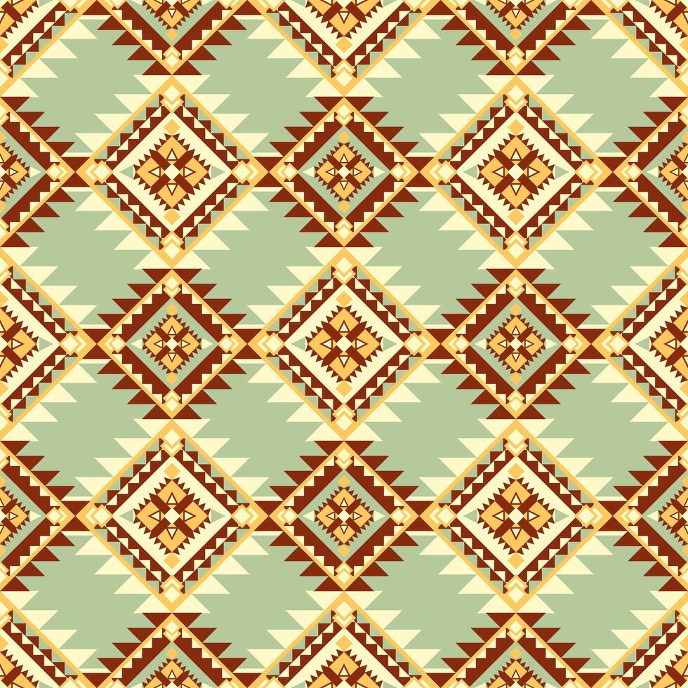 Geometric pattern featuring diamond shapes in earthy tones and soft green background, creating harmonious and vibrant design vector