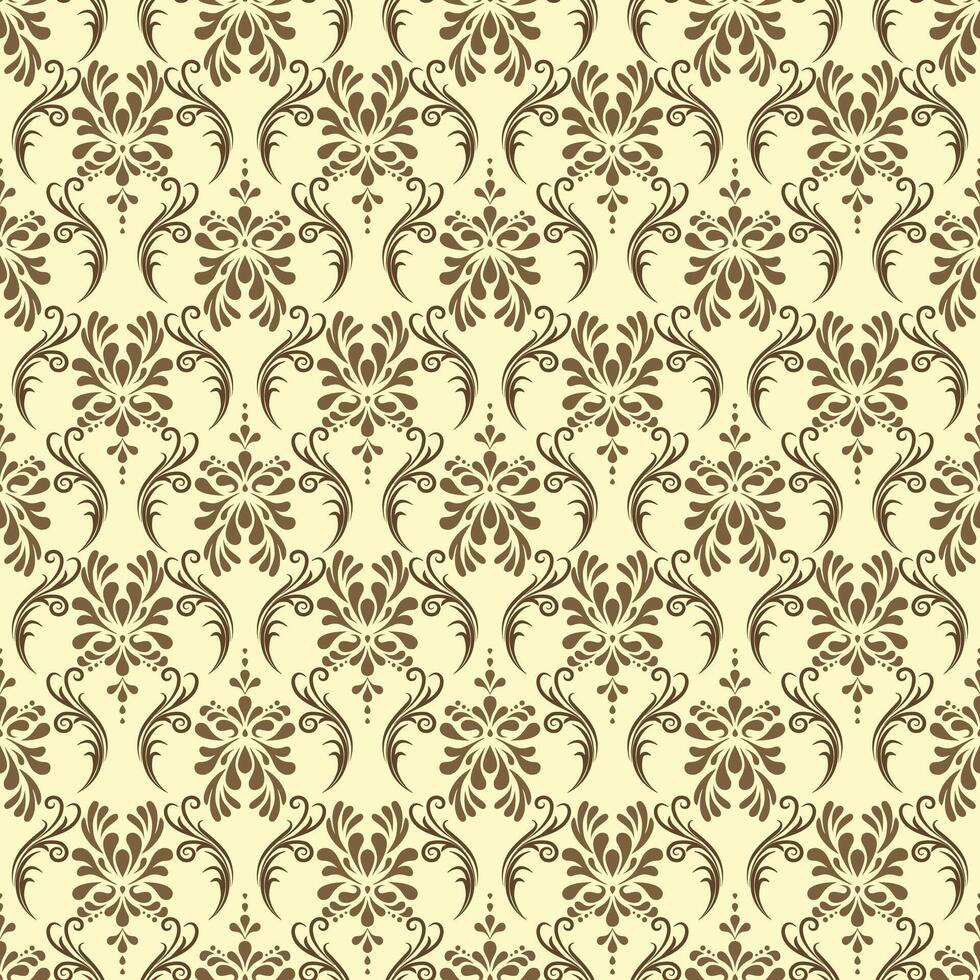 Elegant damask pattern in brown on light beige background, perfect for textiles and wallpapers vector