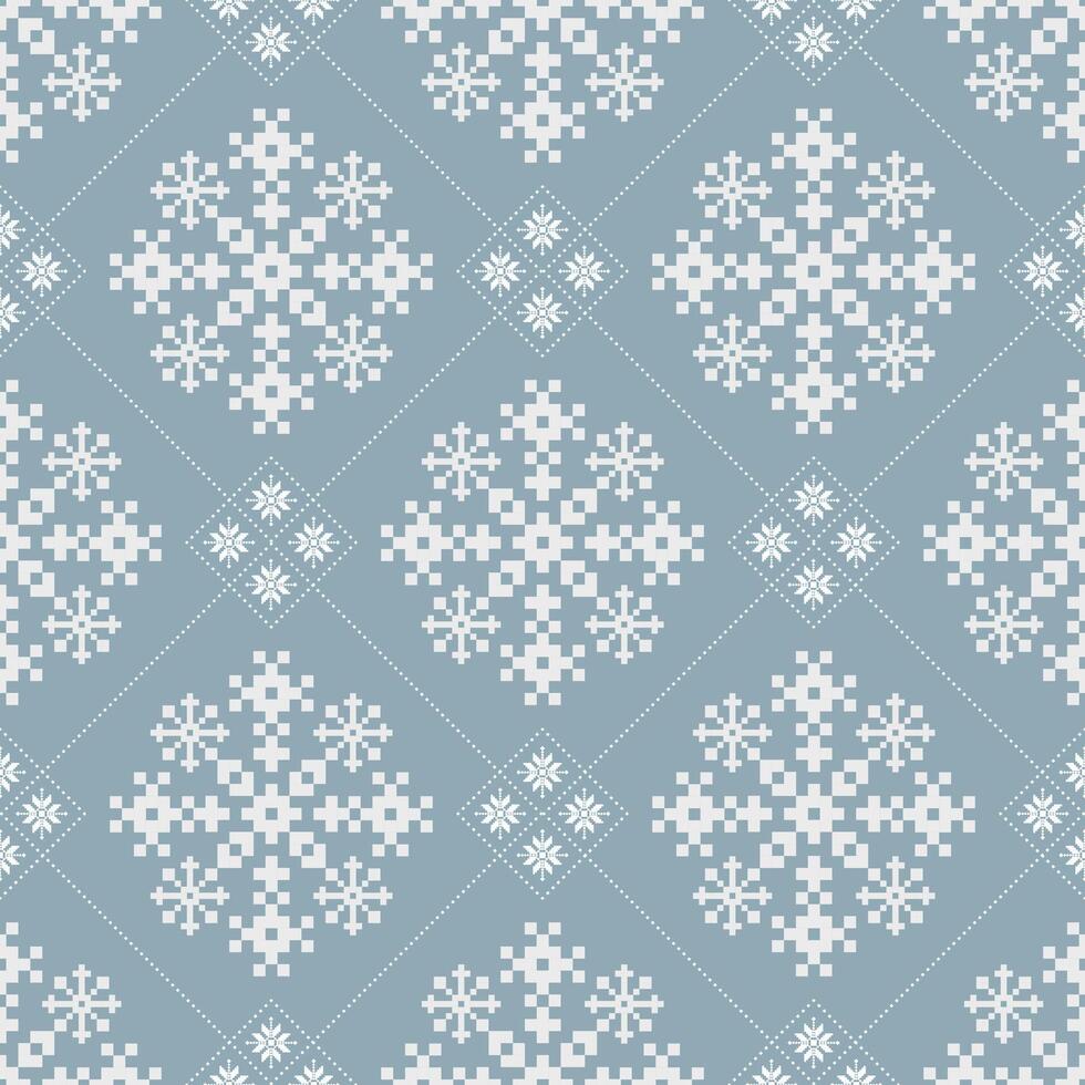 Seamless winter pattern featuring white snowflakes on blue background, perfect for festive designs vector