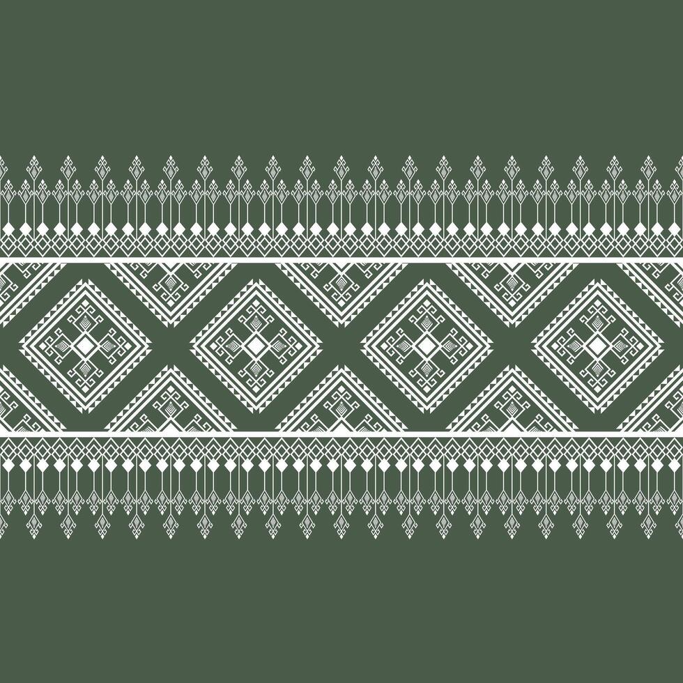 Elegant geometric pattern featuring intricate white designs on dark green background, perfect for textiles or wallpapers vector