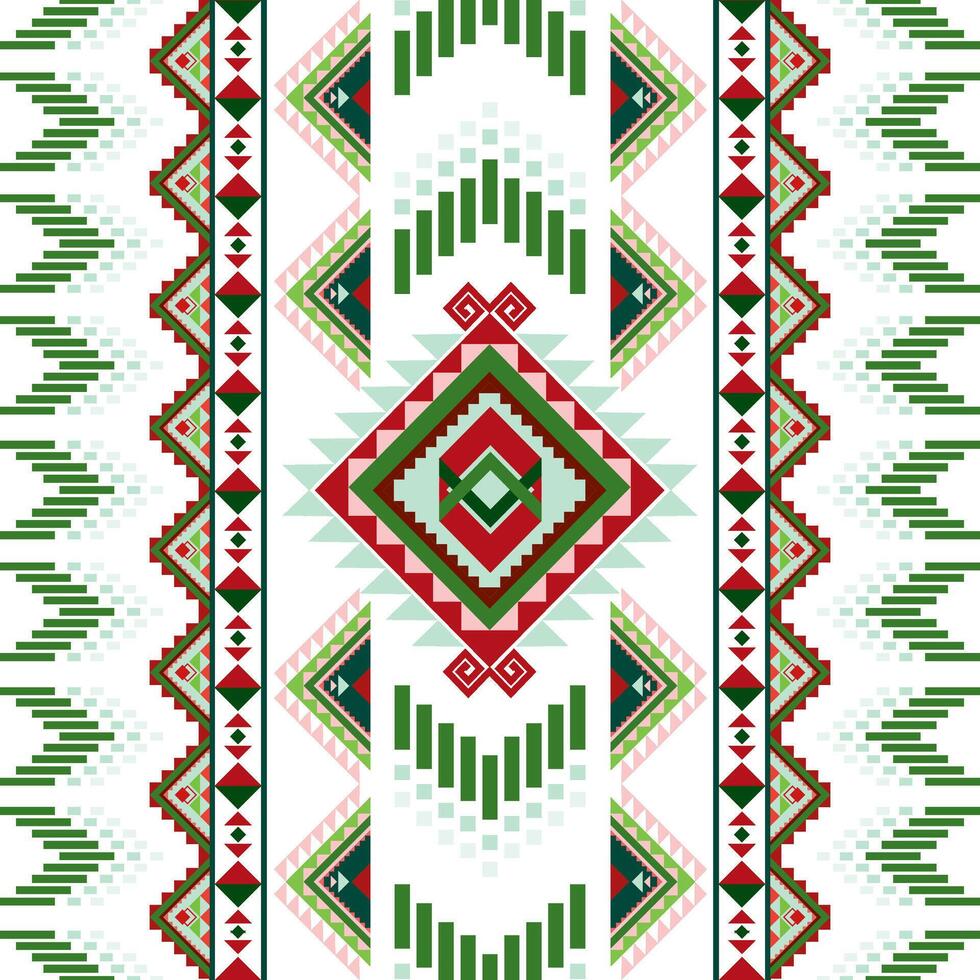 Geometric pattern featuring red, green, and pink shapes on transparency background, creating vibrant and intricate design vector