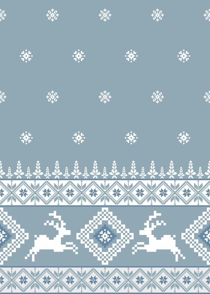 Cozy winter pattern featuring reindeer and snowflakes in blue tones vector