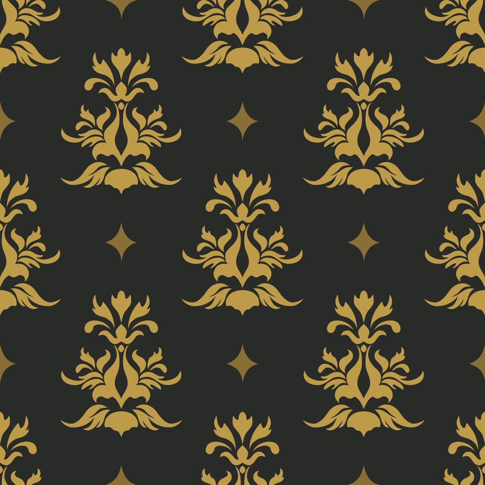 Elegant damask pattern in gold on black background, perfect for textiles vector