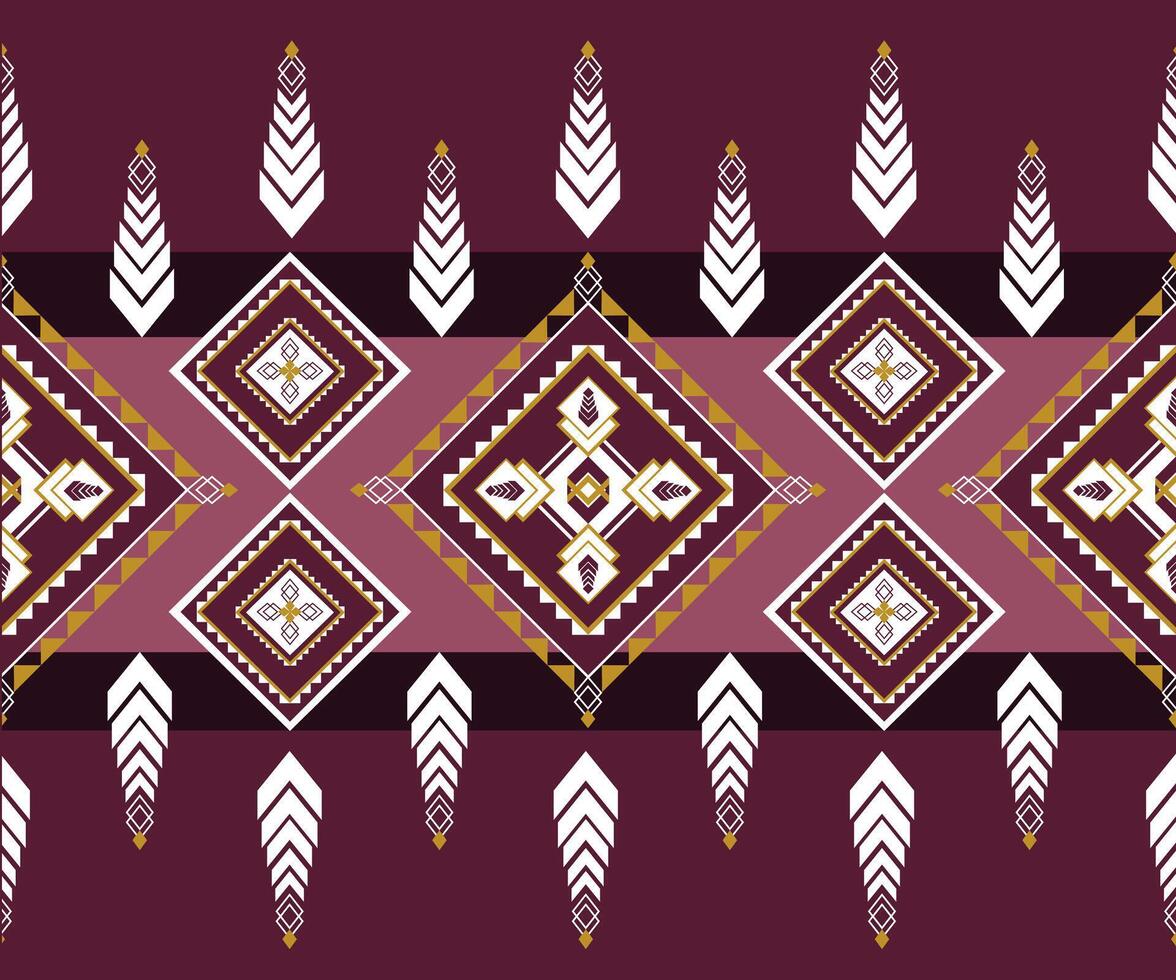 Geometric pattern with purple, white, and gold elements, featuring diamonds and arrows, creating vibrant and modern design vector