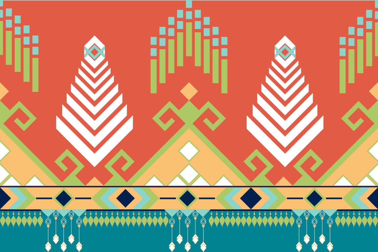 Vibrant geometric pattern featuring stylized trees and decorative elements in orange, green, and white tones, creating lively visual impact vector