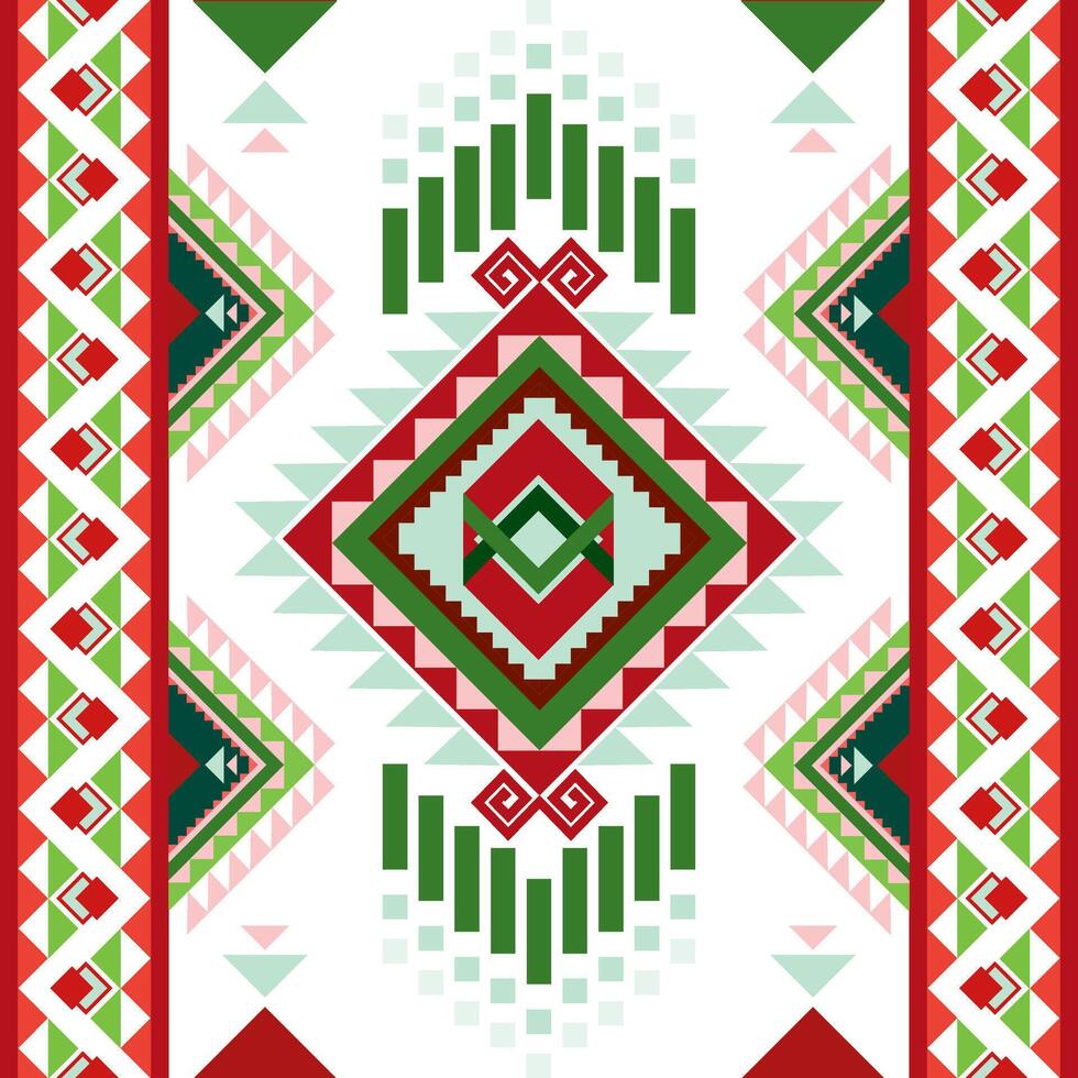 Vibrant geometric pattern featuring red, green, and black colors with intricate designs. Perfect for textiles or wallpapers vector