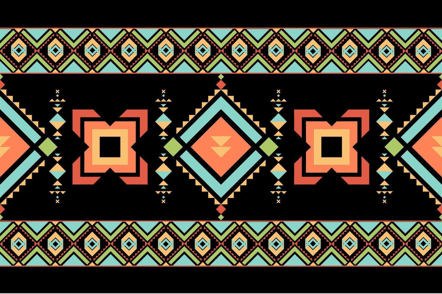 Colorful geometric pattern with diamonds and shapes on black background, showcasing vibrant colors and intricate designs vector