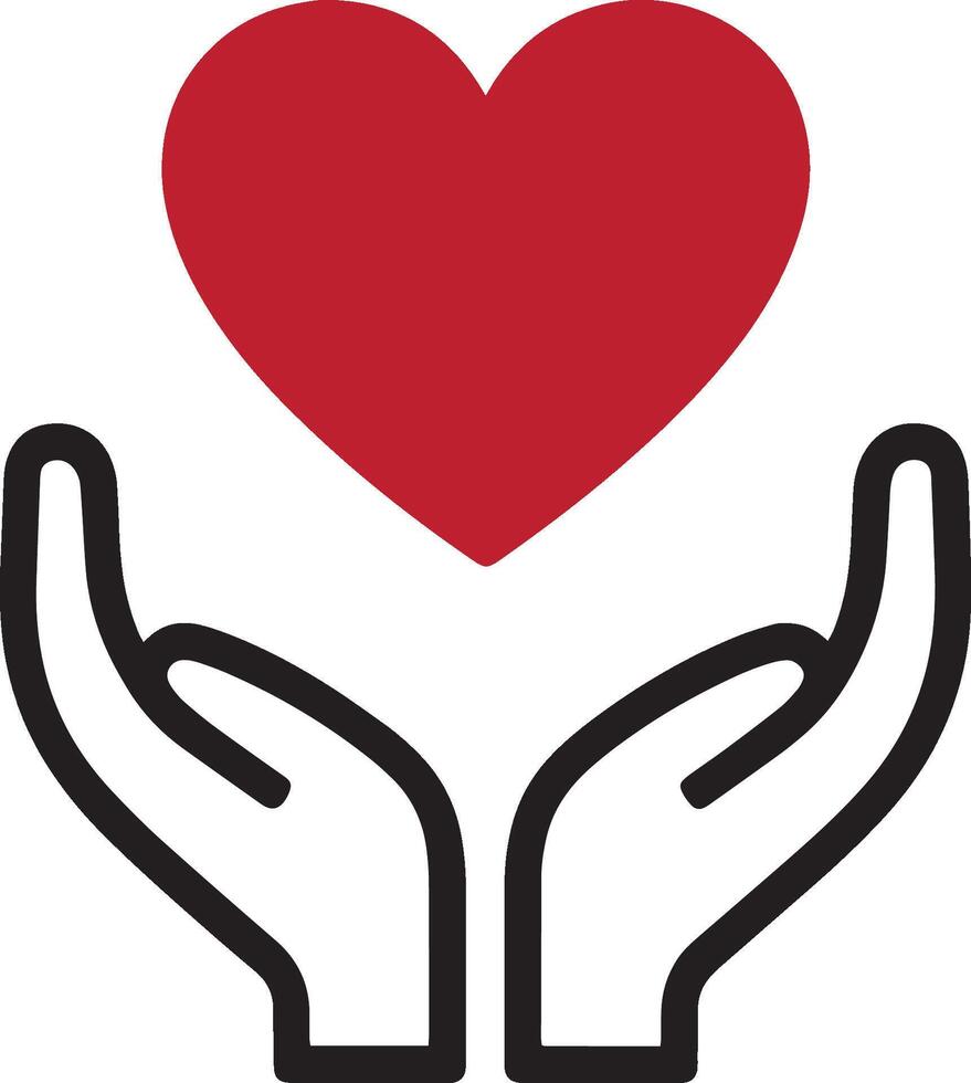 Hands supporting red heart icon flat design vector