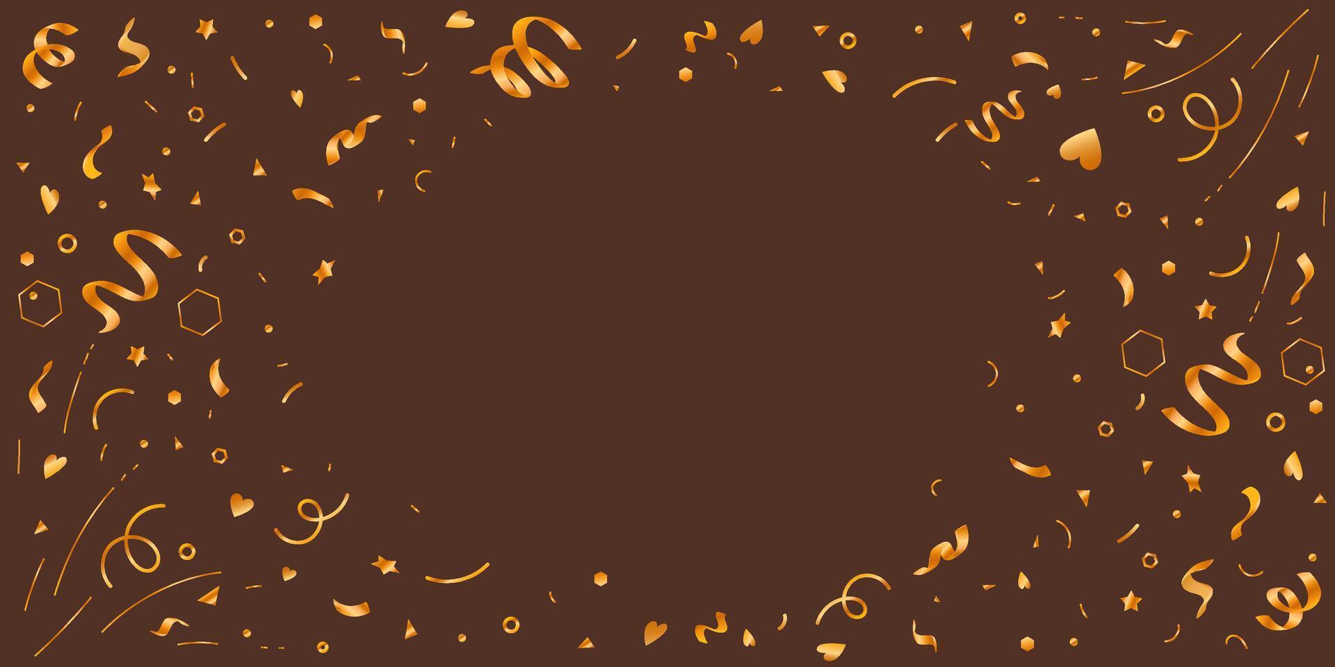 Beautiful Gold Confetti Background in for Celebrations and Holidays. Party confetti decorations. Anniversary frame isolated on dark background vector
