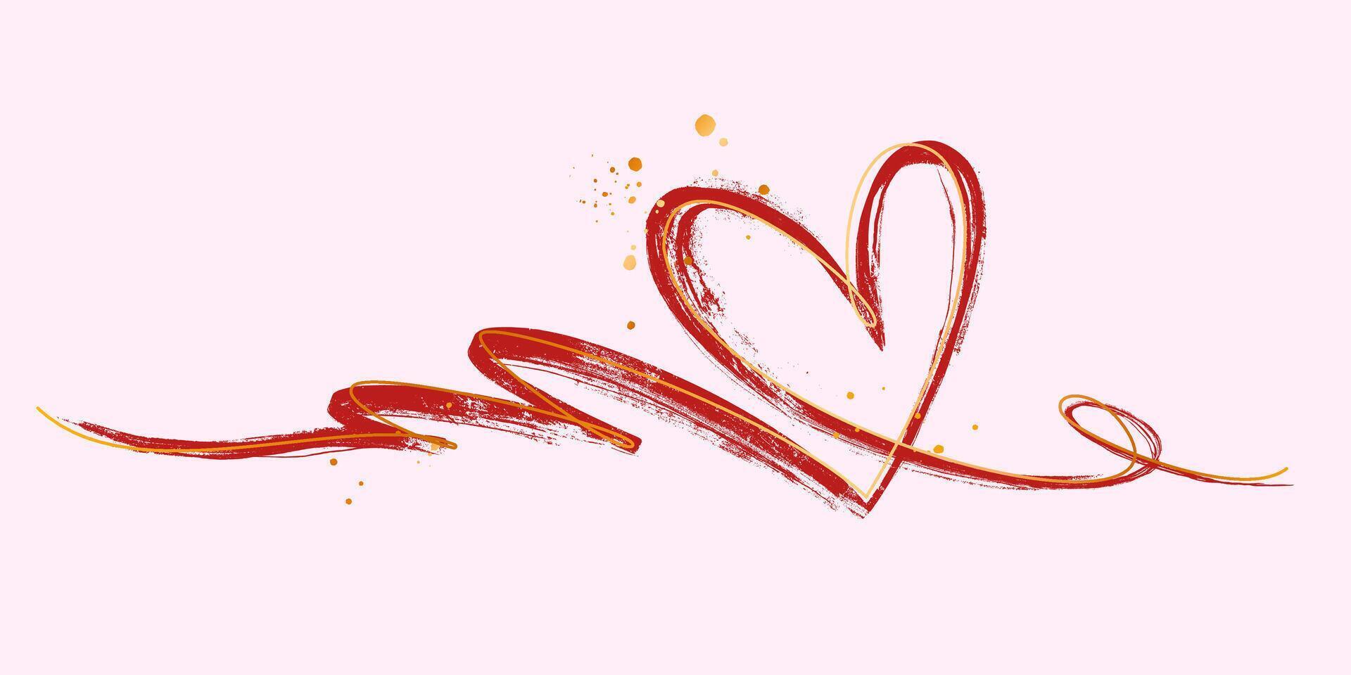 One Continuous Line of Grunge Icon Heart. Cute doodle love sign isolated on white background. Scribble heart shapes drawn with markers and chalk vector
