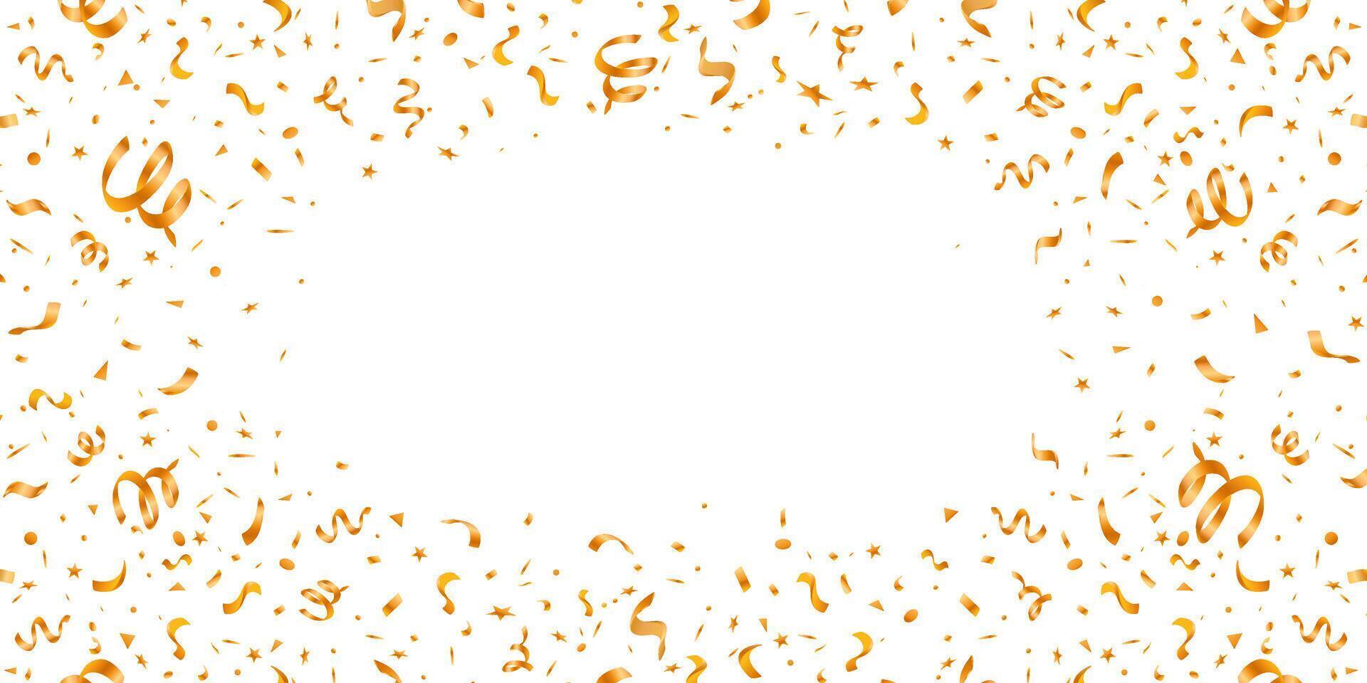 Gold Party Confetti Frame in Cartoon Style Perfect for Celebrations and Holidays. Anniversary background isolated on white background. vector