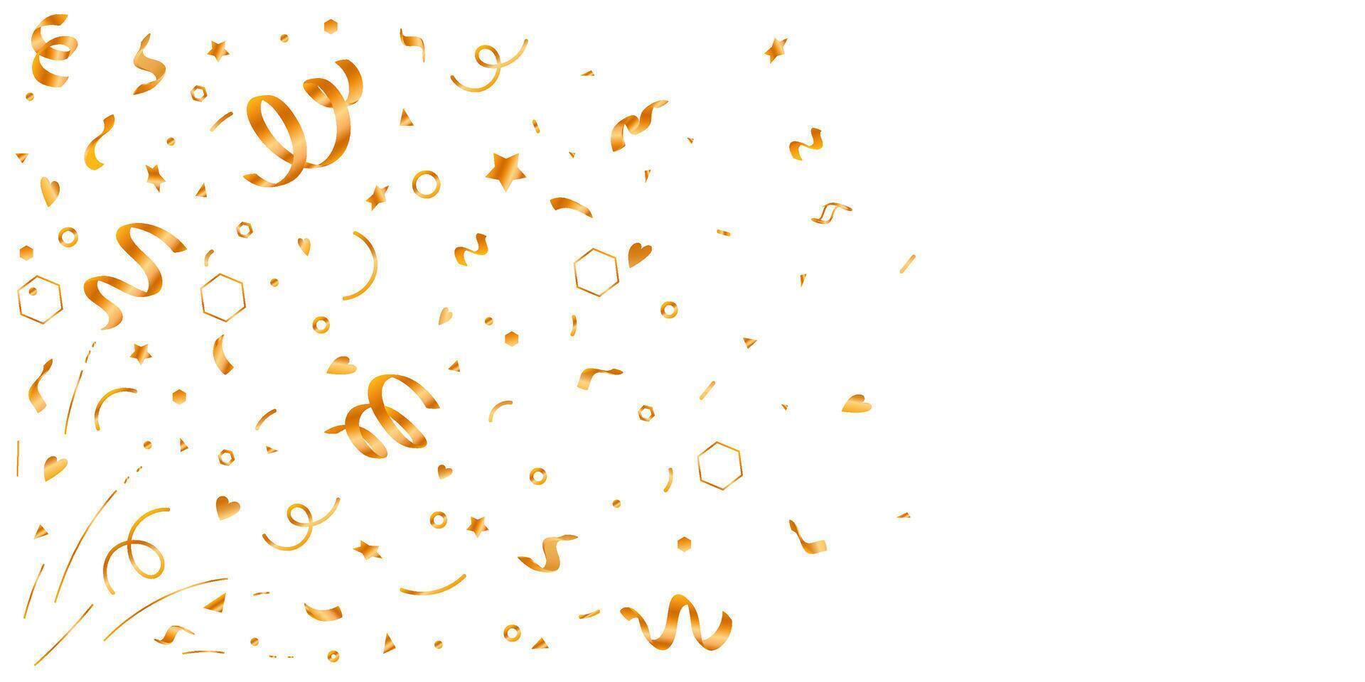 Background with Gold Confetti in Cartoon Style Perfect for Celebrations and Holidays. Party confetti decorations. Anniversary frame isolated on white background vector