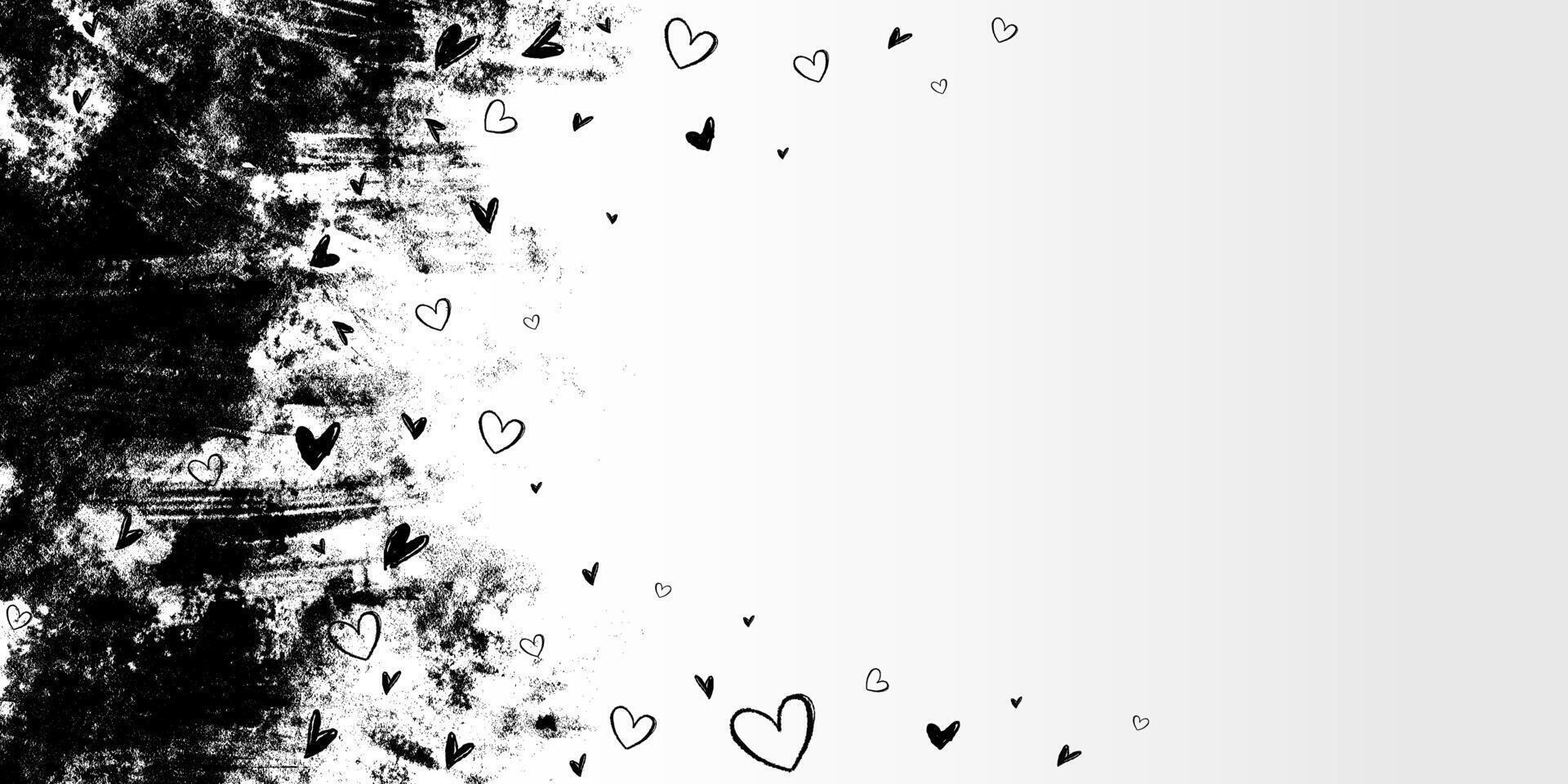 Abstract Background with Grunge Icon Hearts. Black cute doodle love signs. Scribble heart shapes drawn with markers and crayons vector
