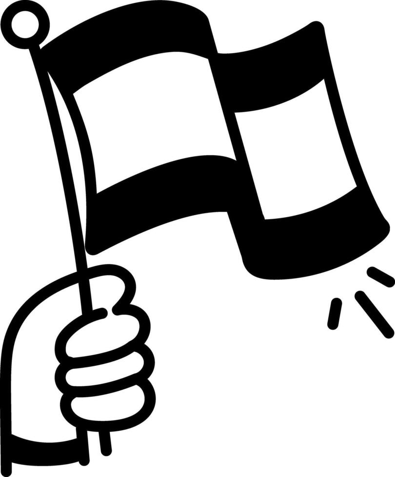 Holding flag in hand icon in doodle style vector