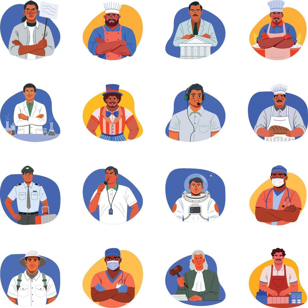 Collection of 16 Professional People Flat Illustrations vector