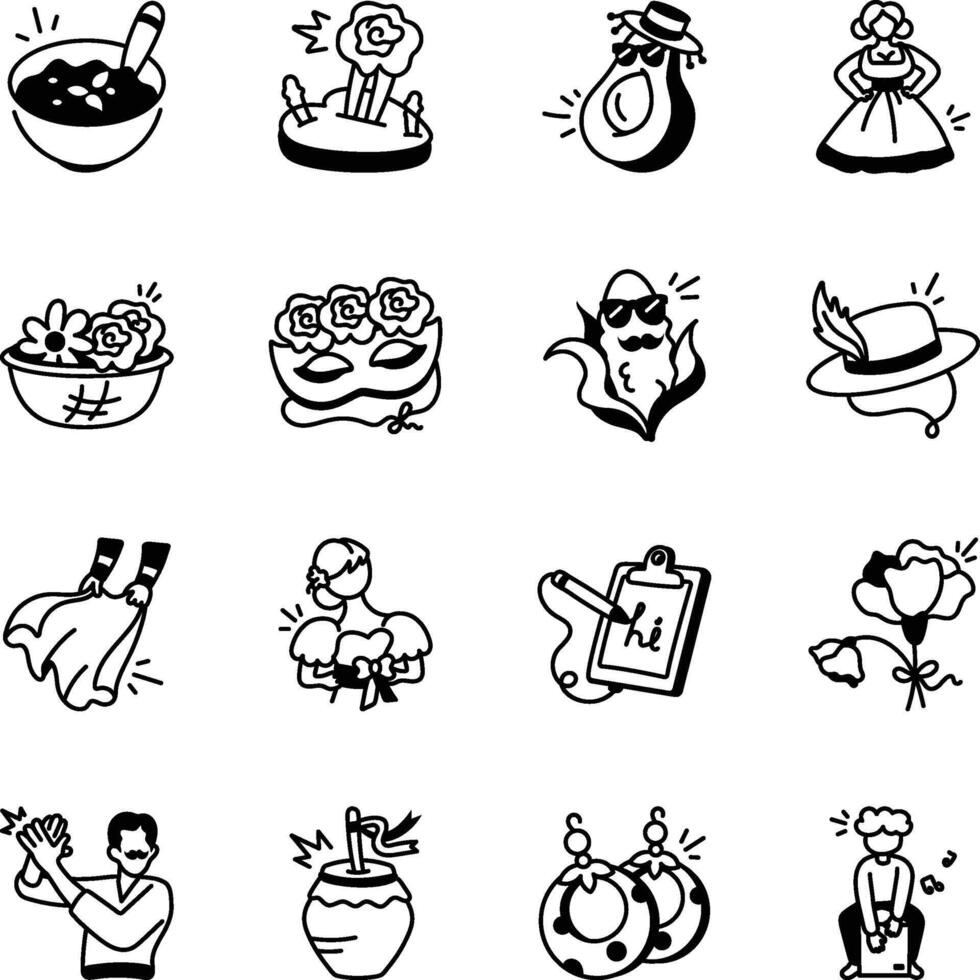 Pack of Doodle Style Spain Icons vector