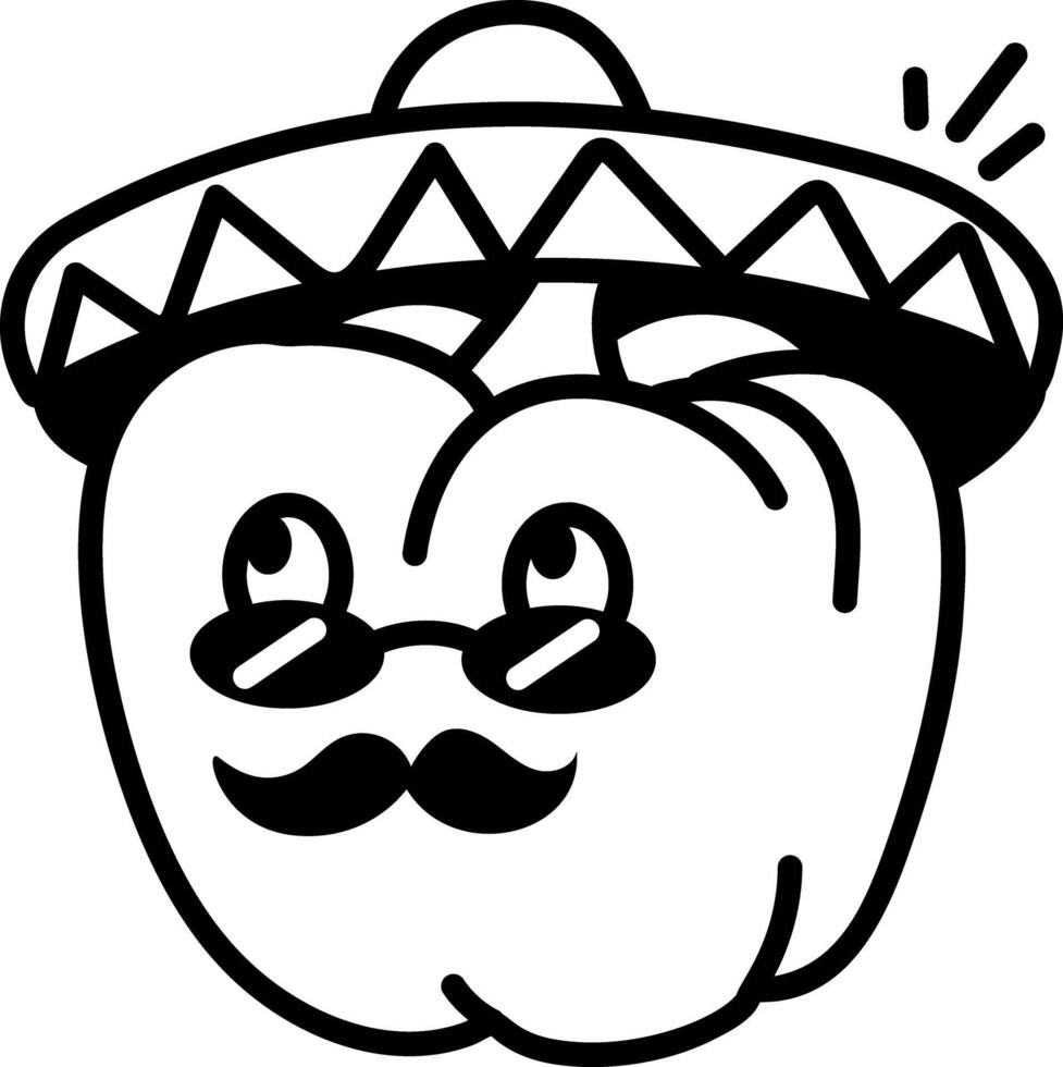 Capsicum cartoon wearing hat, doodle style icon vector