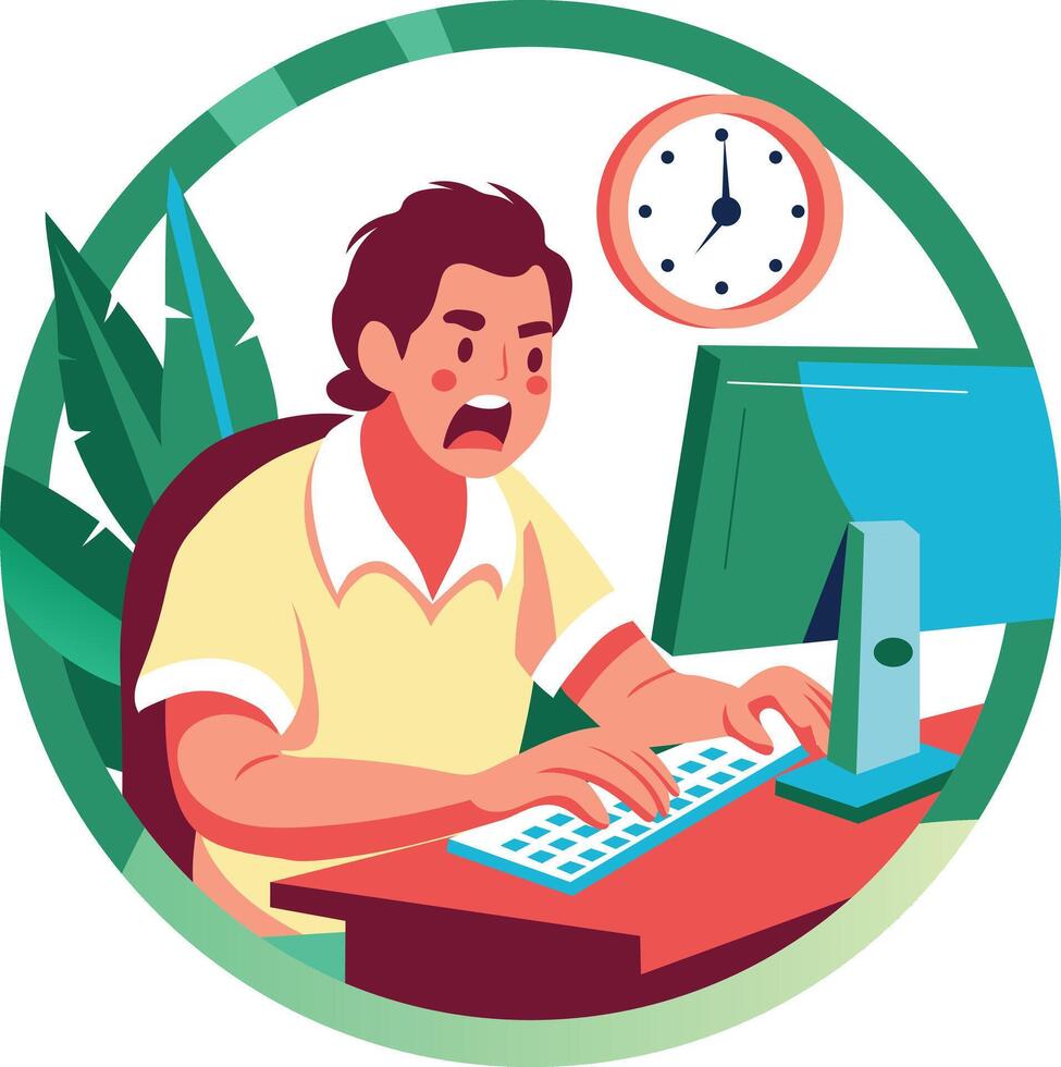 A flat illustration of an angry worker vector