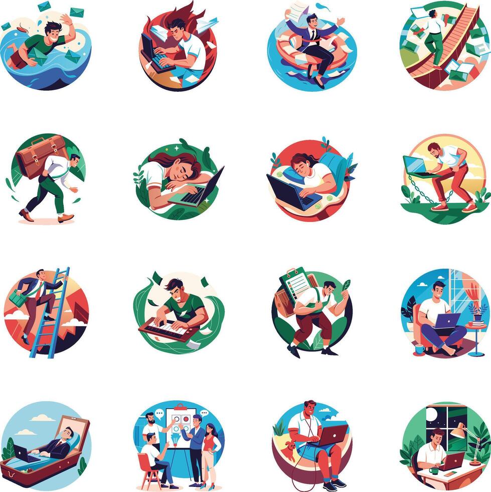 Bundle of Flat Style Overwork Illustrations vector