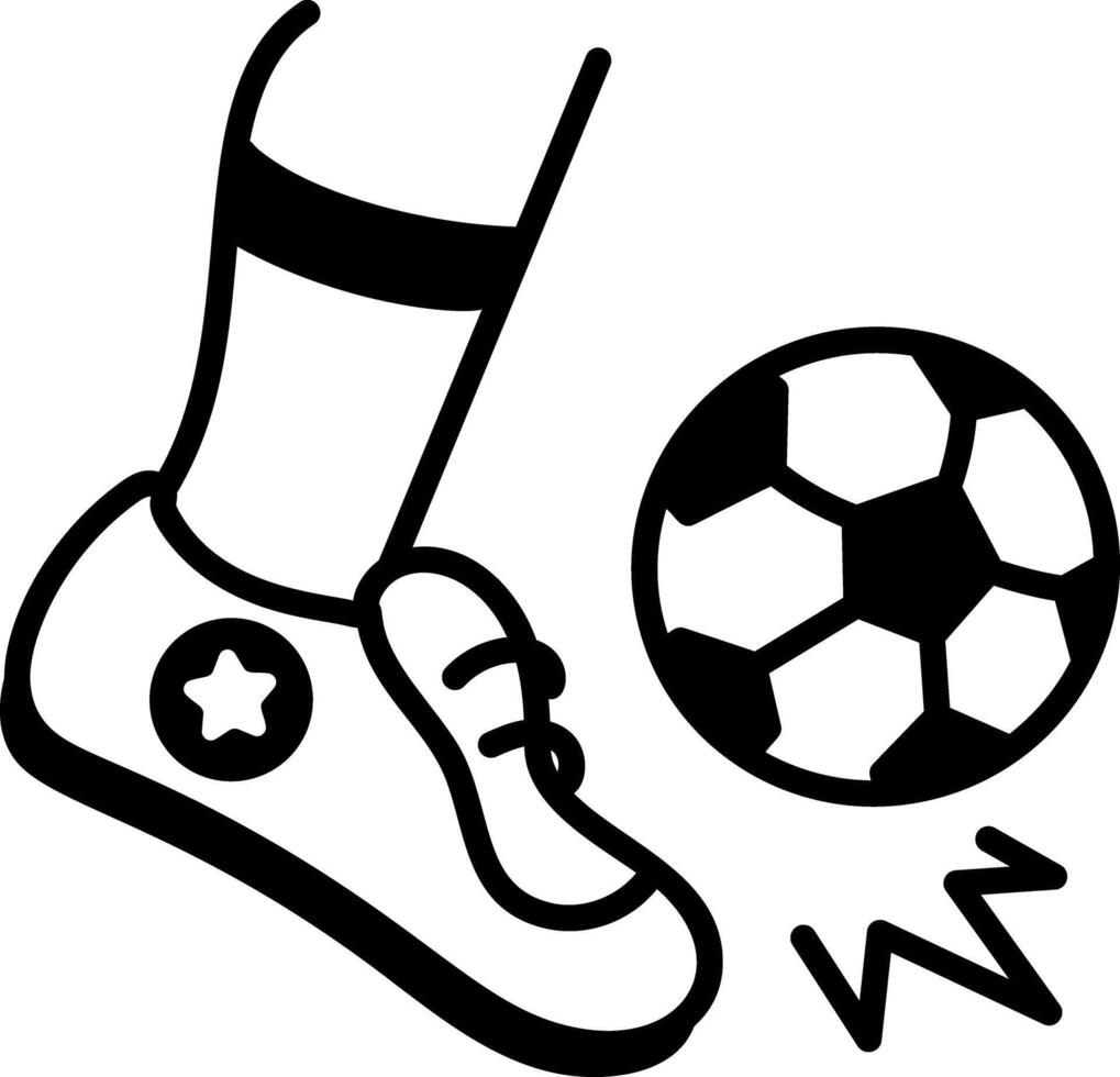 Kicking football with foot, hand drawn icon vector