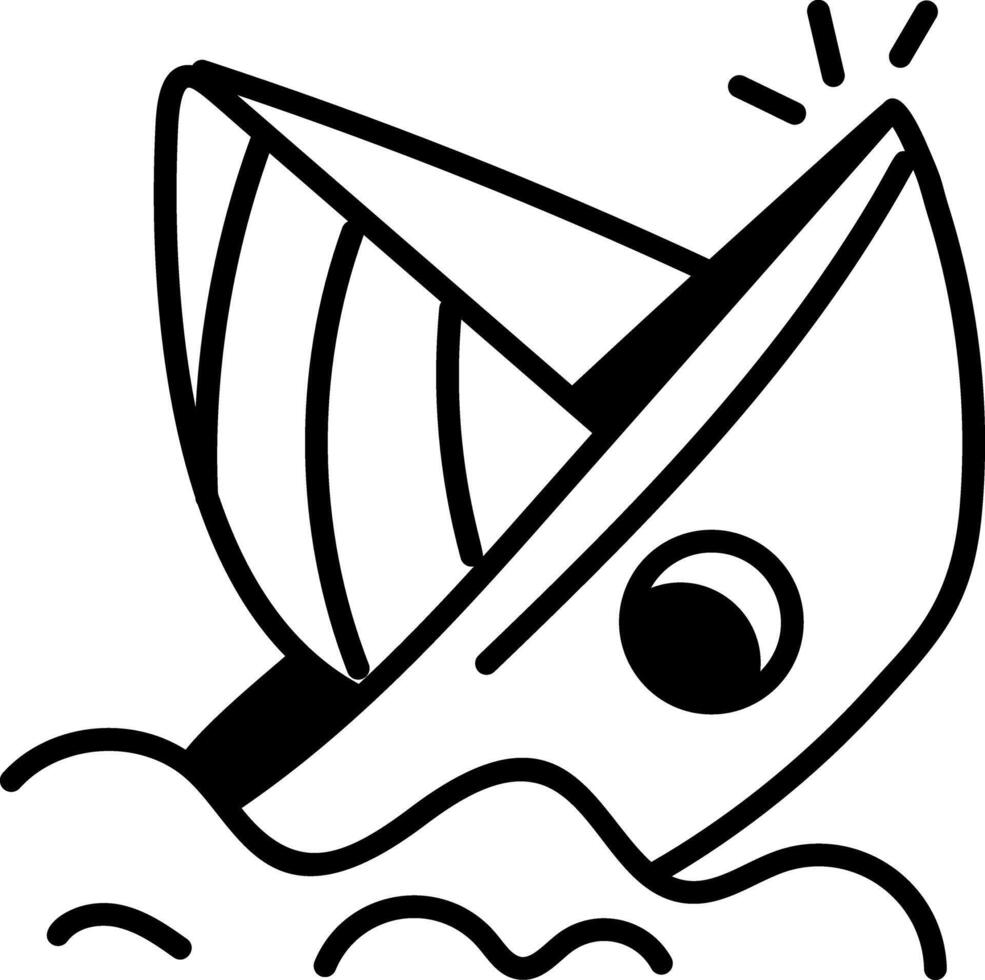 Boat sinking icon in hand drawn style vector
