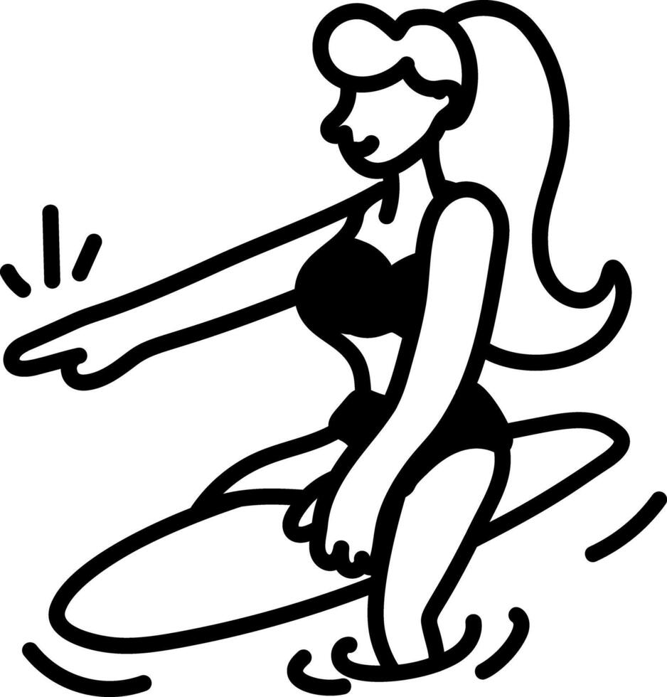 A hand drawn icon of a woman enjoying surfboarding vector
