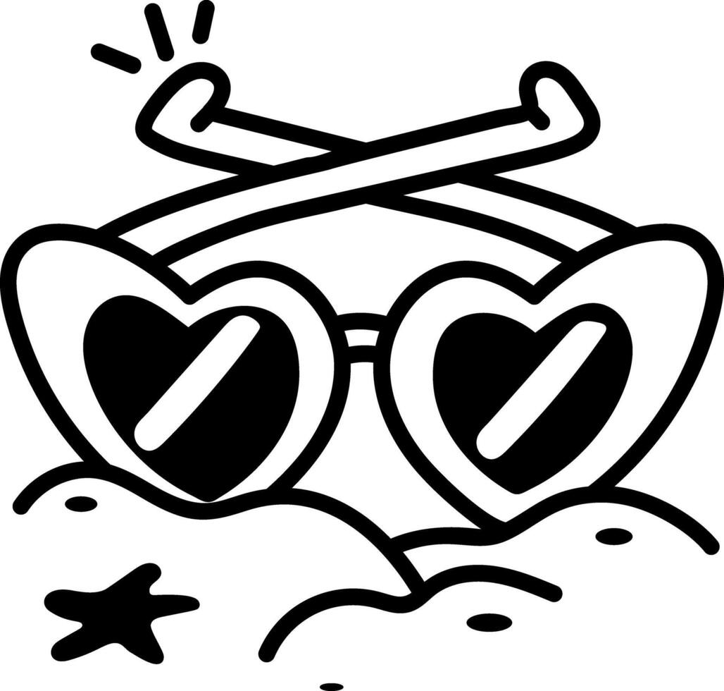 Heart shaped beach glasses icon in hand drawn style vector