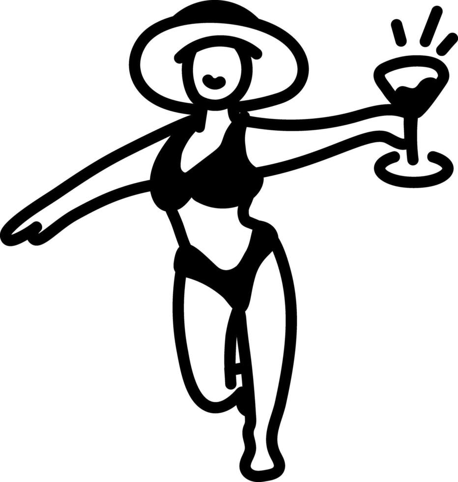 A girl enjoying beach party, hand drawn icon vector