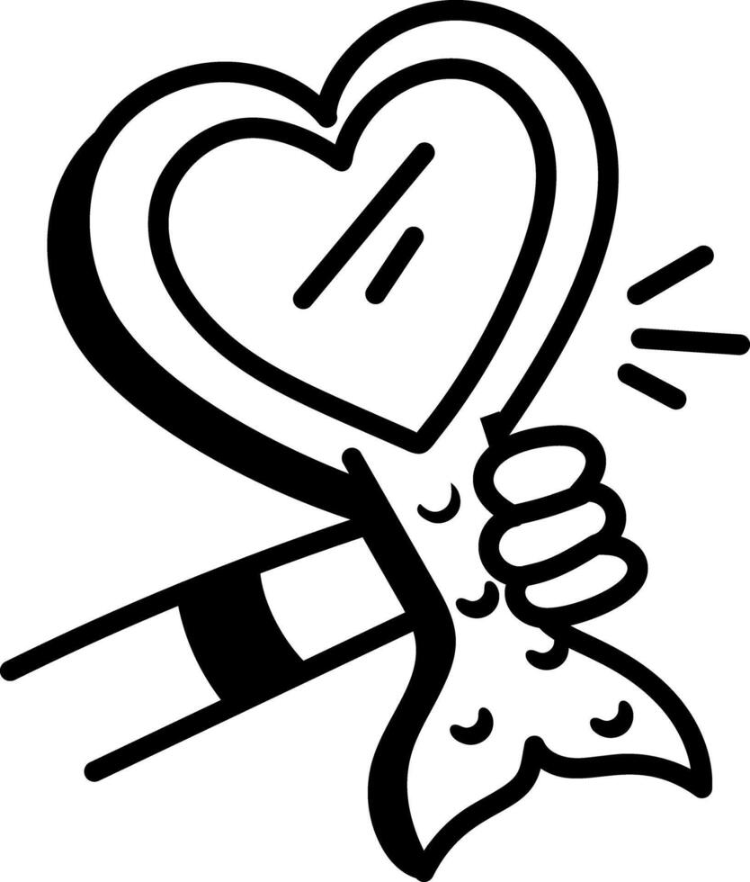 A hand drawn icon of heart shaped mermaid mirror vector