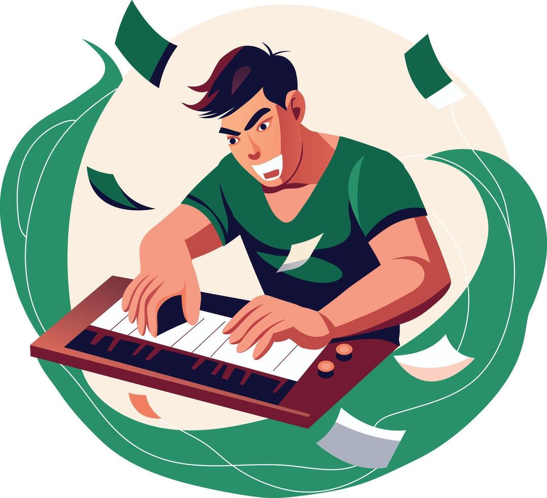 A flat illustration of a workaholic man vector