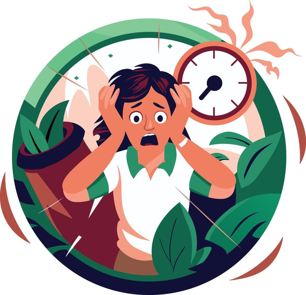 A flat illustration of a person worried due to deadline vector