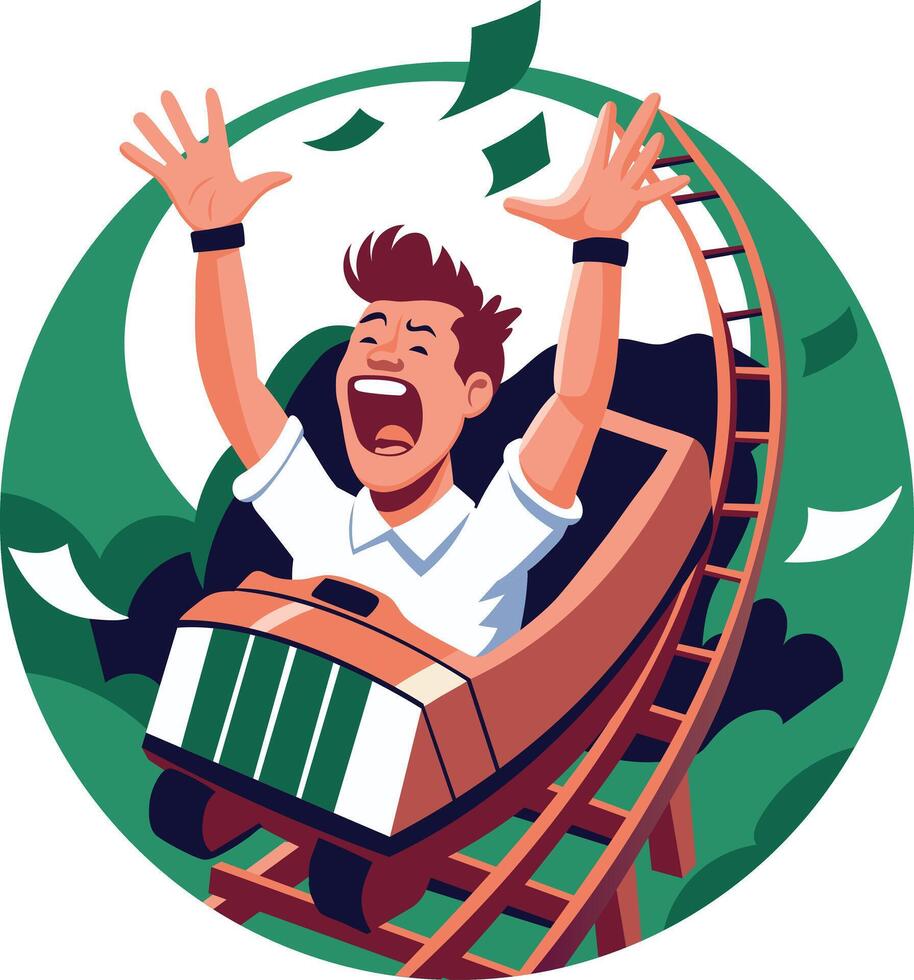 An employee sitting in a rollercoaster flat illustration vector