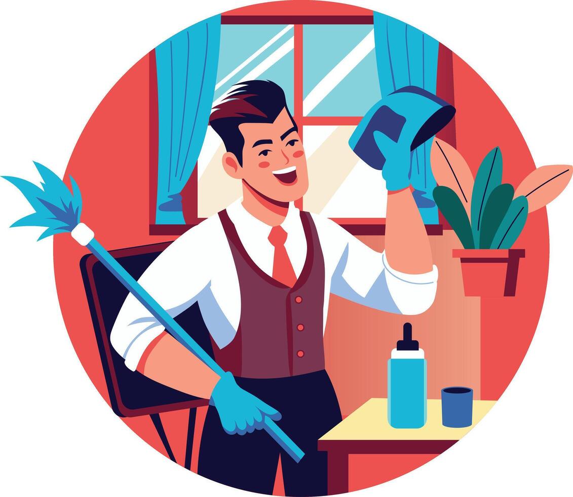 Task cleaning flat illustration of a character vector
