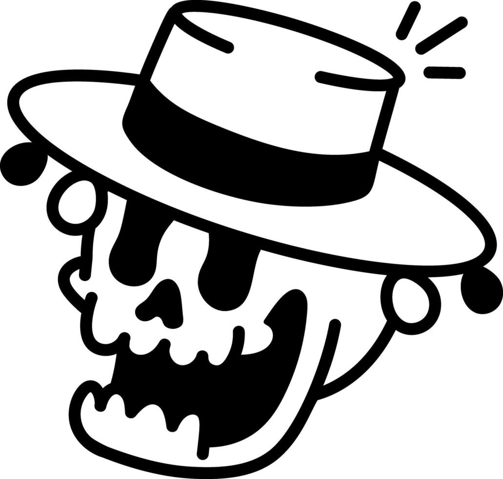 Skull hat icon in hand drawn style vector