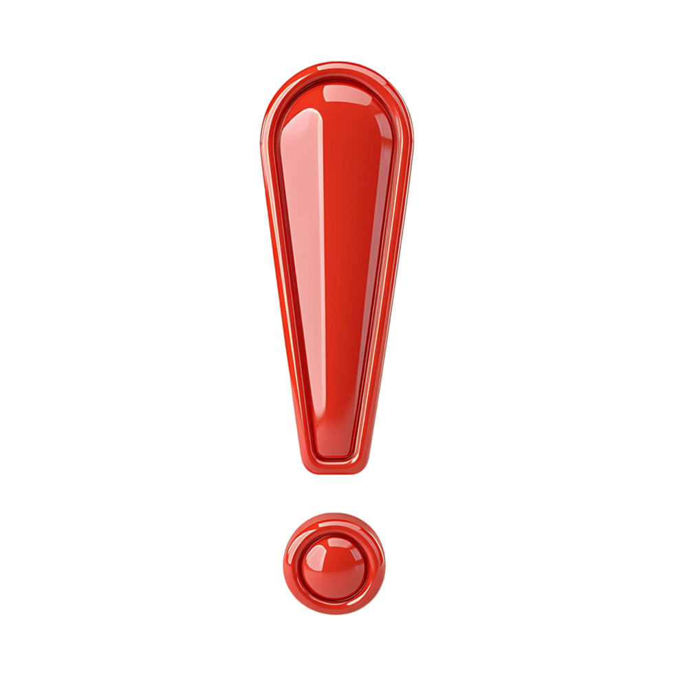 3D Render of a Shiny Red Exclamation Mark on transparent Background png