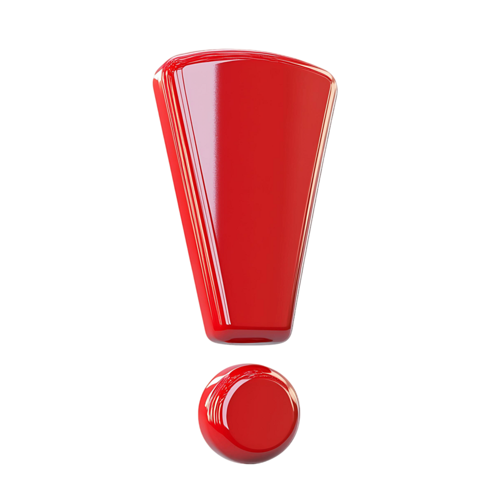 Glossy Red Exclamation Mark 3D Render png