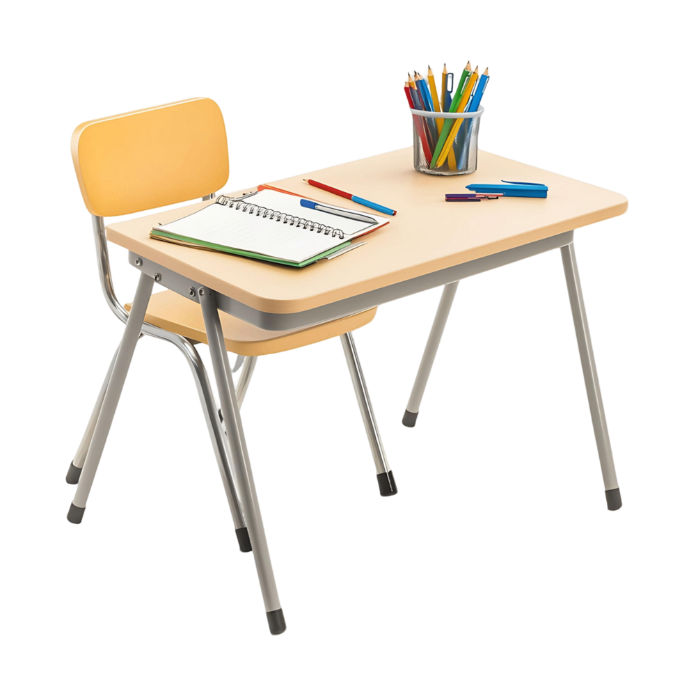 A 3D Render of a Childrens School Desk and Chair png