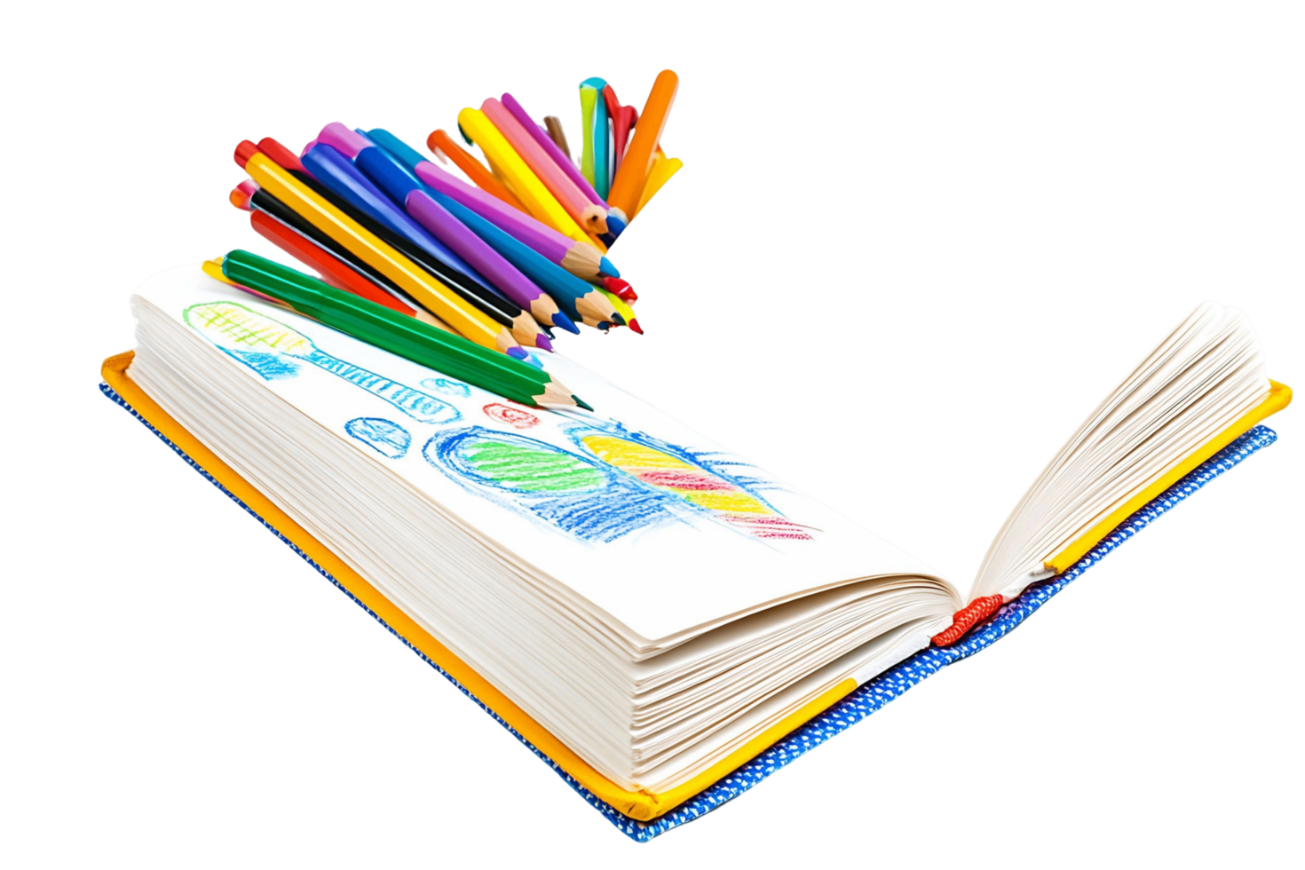 Colorful Pencils on an Open Sketchbook png