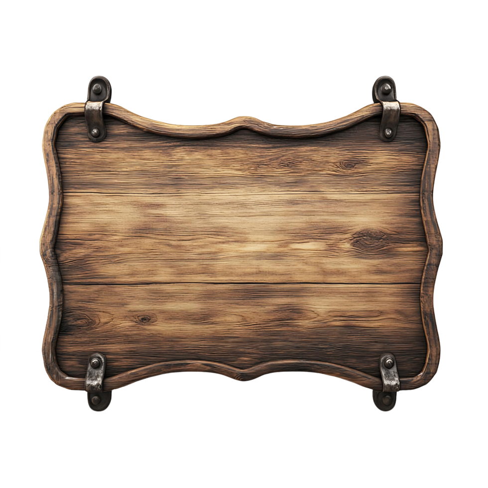 Rustic Wooden Signboard with Metal Hinges png