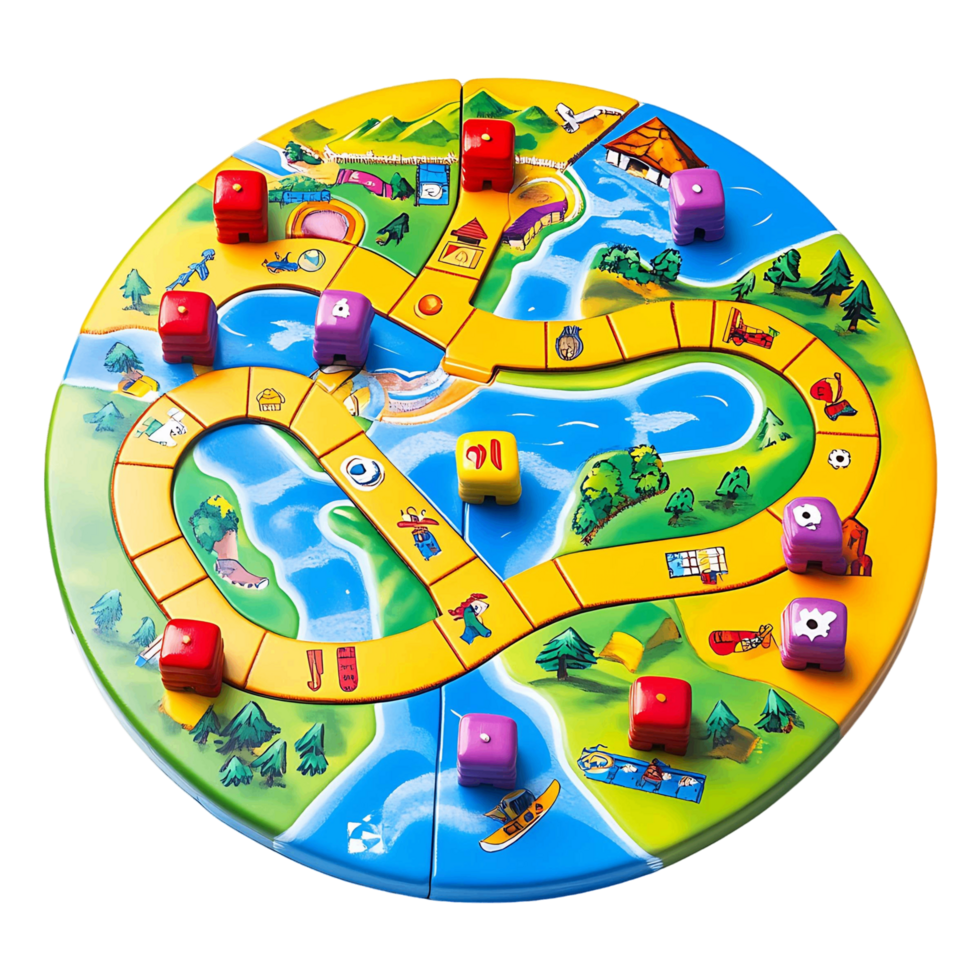 A Colorful Round Board Game Featuring a Scenic River Path png